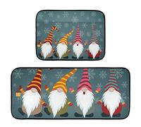 Mnsruu 2 Pieces Kitchen Rug Set,Christmas Gnomes and Snowflakes Kitchen Mat Non Slip Washable Hallway Runner Decor for Kitchen Floor Mat