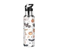 Mnsruu 20 Oz Water Bottle with Straw Bats Pumpkins Halloween Stainless Steel Water Bottle for Traveling Sports Leakproof Insulated Water Bottle