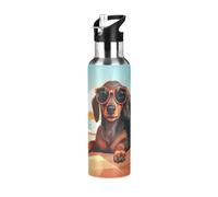 Mnsruu 20 Oz Water Bottle with Straw Dachshund Dog on The Beach Stainless Steel Water Bottle for Traveling Sports Leakproof Insulated Water Bottle