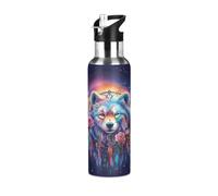 Mnsruu 20 Oz Water Bottle with Straw Dreamcatcher Wolf Stainless Steel Water Bottle for Traveling Sports Leakproof Insulated Water Bottle