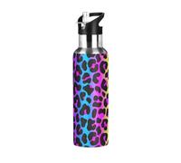Mnsruu 20 Oz Water Bottle with Straw Leopard Print Cheetah Neon Gradient Stainless Steel Water Bottle for Traveling Sports Leakproof Insulated Water Bottle