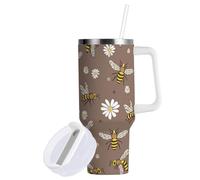 Mnsruu 40 OZ Tumbler with Straw and Lid,Bee Insects Cartoon Doodle Travel Mug Stainless Steel Double Wall Vacuum Insulated Water Bottle for Hot and Cold Drinks