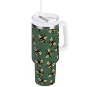 Mnsruu 40 oz Tumbler with Straw Lid Bee Honey Green Tumbler with Handle Insulated Stainless Steel Water Bottle Coffee Travel Mug 1.18L