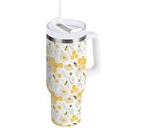 Mnsruu 40 oz Tumbler with Straw Lid Honey Bee Flower Tumbler with Handle Insulated Stainless Steel Water Bottle Coffee Travel Mug 1.18L