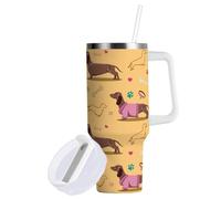 Mnsruu 40oz Tumbler with Straw and Lid,Cute Dachshund in Pink Travel Mug Stainless Steel Double Wall Vacuum Insulated Water Bottle for Hot and Cold Drinks
