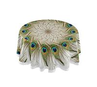 Mnsruu 60 Inch Round Beautiful Peacock Feather Bird Artwork Tablecloth Table Cloth Cover Decorative Lace Macrame for Buffet Table, Party, Holiday Dinner