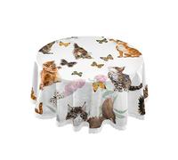 Mnsruu 60 Inch Round Cat Kitten Animal Butterfly Tablecloth Table Cloth Cover Decorative Lace Macrame for Buffet Table, Party, Holiday Dinner