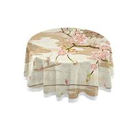 Mnsruu 60 Inch Round Japanese Village Fuji Mountain Cherry Blossom Tablecloth Table Cloth Cover Decorative Lace Macrame for Buffet Table, Party, Holiday Dinner