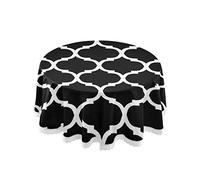 Mnsruu 60 Inch Round Moroccan Black White Tablecloth Table Cloth Cover Decorative Lace Macrame for Buffet Table, Party, Holiday Dinner
