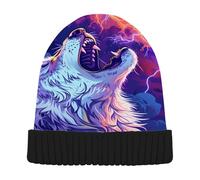 Mnsruu A Howling Wolf with Lightning Beanie Hat Winter Hat Cold Weather Knit Beanies Warm Slouchy Hat for Women Men