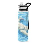 Mnsruu A Polar Bear Floating in Water Water Bottle 1L with Straw, Leakproof BPA Free Tritan Drink Bottle, Sport Water Bottle for Men Women Kids