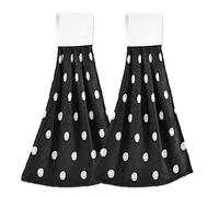 Mnsruu Abstract Polka Dot Black Kitchen Hand Towel Home Decor Hanging Towels 2PCS Soft Absorbent Cloth Tie Towels for Bathroom Laundry Room 46.2 x 35.5 cm