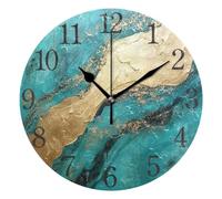 Mnsruu Abstract Teal Golden Marble Wall Clock Arabic Numerals Design Round Wall Clock for Living Room Bathroom Home Decor