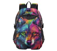 Mnsruu Abstract Wild Animals Rainbow Wolf School Backpack with Laptop Compartment, Big School Bag for Teenager Girls Boys, 17.5 Travel Rucksack Backpack for School Casual Daypacks College Work