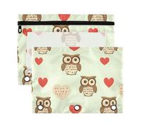 Mnsruu Adorable Owls Red Hearts 3 Rings Binder Pouch Pencil Case, 2 Pack Pencil Pouches with Zipper, Clear Window Cosmetic Bag