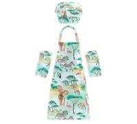 Mnsruu African Animals Trees Kids Apron Chef Hat Set Waterproof Baking Cooking Painting Apron Boys Girls 3-6 Years
