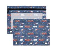 Mnsruu Airplane Fire Truck 3 Rings Binder Pouch Pencil Case, 2 Pack Pencil Pouches with Zipper, Clear Window Cosmetic Bag
