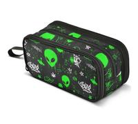 Mnsruu Alien Neon UFO Pencil Case Large Capacity Pen Pouch Pencil Bag with 3 Compartments Pen Holder Organizer Stationery Bag