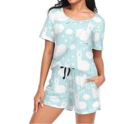 Mnsruu Alpaca Llama Jumping Womens Pyjamas Sets Short Sleeves, Ladies Pajamas Pjs Set Loungewear with Pocket Size M