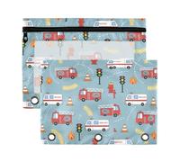 Mnsruu Ambulance Fire Truck 3 Rings Binder Pouch Pencil Case, 2 Pack Pencil Pouches with Zipper, Clear Window Cosmetic Bag