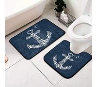Mnsruu Anchor Bird Nautical Blue Bathroom Rugs Set 2 Piece Non Slip Absorbent 39.8 x 59.9 cm Shower Bath Rug Mat and 50.8 x 50.8 U-Shaped Contour Toilet Rug
