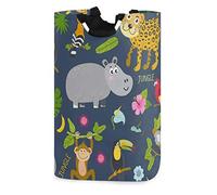 Mnsruu Animals From The Jungle Sloth Tiger Monkey Parrot Floral Pop-Up Laundry Hampers,Waterproof and Collapsible Laundry Basket with Handles for Baby Nursery College Dorms Kids Bedroom Bathroom