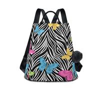 Mnsruu Anti Theft Women Ladies Backpack,Stylish Backpack Purse for Work,Travel,School,Butterflies on Animal Zebra Abstract Print Rucksack Lightweight and Practical Shoulder Strap Bag