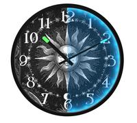Mnsruu Astrology Sun Face Star Wall Clock Luminous Bedroom Clocks Battery Operated Silent Glow in the Dark Clock for Living Room Kitchen 12 Inch