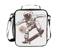 Mnsruu Astronaut on Skateboard Lunch Bag Kids Insulated Lunch Box Tote Bag Cold Thermal Freezable Shoulder Strap for Boys Girls School Picnic
