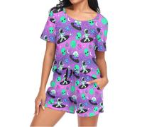 Mnsruu Astronauts Alien in Space Womens Pyjamas Sets Short Sleeves, Ladies Pajamas Pjs Set Loungewear with Pocket Size S