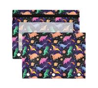 Mnsruu Astronauts Dinosaur Planets 3 Rings Binder Pouch Pencil Case, 2 Pack Pencil Pouches with Zipper, Clear Window Cosmetic Bag