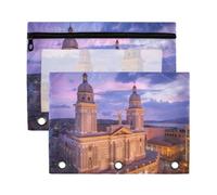 Mnsruu Asuncion Cathedral of Santiago Cuba 3 Rings Binder Pouch Pencil Case, 2 Pack Pencil Pouches with Zipper, Clear Window Cosmetic Bag