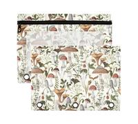 Mnsruu Autumn Mushrooms Berries Bugs 3 Rings Binder Pouch Pencil Case, 2 Pack Pencil Pouches with Zipper, Clear Window Cosmetic Bag