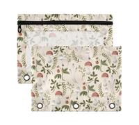 Mnsruu Autumn Mushrooms Berries Bugs 3 Rings Binder Pouch Pencil Case, 2 Pack Pencil Pouches with Zipper, Clear Window Cosmetic Bag