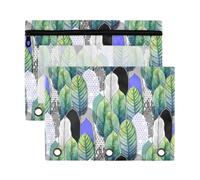 Mnsruu Aztec Palm Leaf 3 Rings Binder Pouch Pencil Case, 2 Pack Pencil Pouches with Zipper, Clear Window Cosmetic Bag