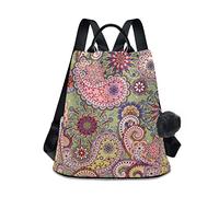 Mnsruu Backpack for Women, Mandalas Paisley Green Daypack Shoulder Bag Ladies Rucksack Handbags Lightweight Travel Bag School Bags Fashion Casual Backpacks Purse for Girls