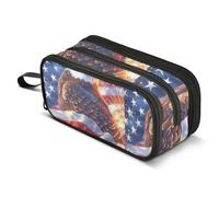 Mnsruu Bald Eagle American Flag Brave Pencil Case Big Capacity Pen Bag Pouch Holder 3 Compartments Large Pencil Box for Boys Girls School Storage Organizer