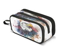 Mnsruu Bald Eagle Watercolor Pencil Case Large Capacity Pen Pouch Pencil Bag with 3 Compartments Pen Holder Organizer Stationery Bag
