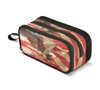 Mnsruu Bald Eagle Wine American Flag Pencil Case Big Capacity Pen Bag Pouch Holder 3 Compartments Large Pencil Box for Boys Girls School Storage Organizer