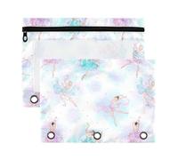 Mnsruu Ballerinas Little Princess 3 Rings Binder Pouch Pencil Case, 2 Pack Pencil Pouches with Zipper, Clear Window Cosmetic Bag