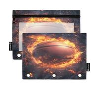 Mnsruu Basketball Fire Pencil Pouch for 3 Ring Binder, 2 PCS Binder Pencil Pouch with Zipper, Clear Window Zipper Pencil Case Pencil Bags for Office Supplies