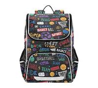 Mnsruu Basketball Graffiti Pattern Kids Backpack Rucksack Bag for School Girls & Boys, Bookbag for Elementary with Reflective Strip