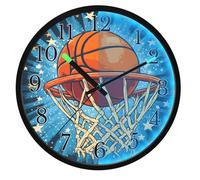 Mnsruu Basketball Hoop Star Sport Wall Clock Luminous Bedroom Clocks Battery Operated Silent Glow in the Dark Clock for Living Room Kitchen 12 Inch