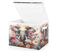 Mnsruu Baskets Collapsible Storage Bins with Lids, Animal Print Elephant Flower Storage Boxes Clothes Baskets for Organizing