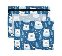 Mnsruu Bear Tree Snowflake 3 Rings Binder Pouch Pencil Case, 2 Pack Pencil Pouches with Zipper, Clear Window Cosmetic Bag