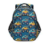 Mnsruu Beautiful Bright Colorful Multicolored Monster Trucks Isolated on Dark Blue Background Backpack For Girls Kindergarten Elementary Bookbag Lightweight Childrens School Bag,Small