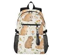 Mnsruu Beautiful Capybaras Small Floral School Backpacks for Teenagers, College Backpack for Boys Girls,Casual Fashion High School Backpack, 18.3" Laptop Backpack