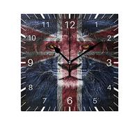Mnsruu Beautiful Lion British Flag Vintage 7.9 Inch Square Wall Clock Battery Operated Non-Ticking Silent Quartz for Kitchen Home Living Room Office Bedroom(Gold pointer)