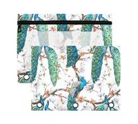 Mnsruu Beautiful Peacock Flower 3 Rings Binder Pouch Pencil Case, 2 Pack Pencil Pouches with Zipper, Clear Window Cosmetic Bag