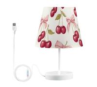 Mnsruu Bedside Lamp Cherry Bow Pink Cherries Table Lamp LED Bulbs Desk Lamp Fabric Shades for Bedroom Living Room, Medium